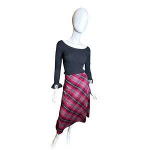 Vintage White Stag Plaid Skirt Large Red